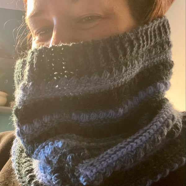 Malia Cosy Crochet Cowl - Blue Bottle