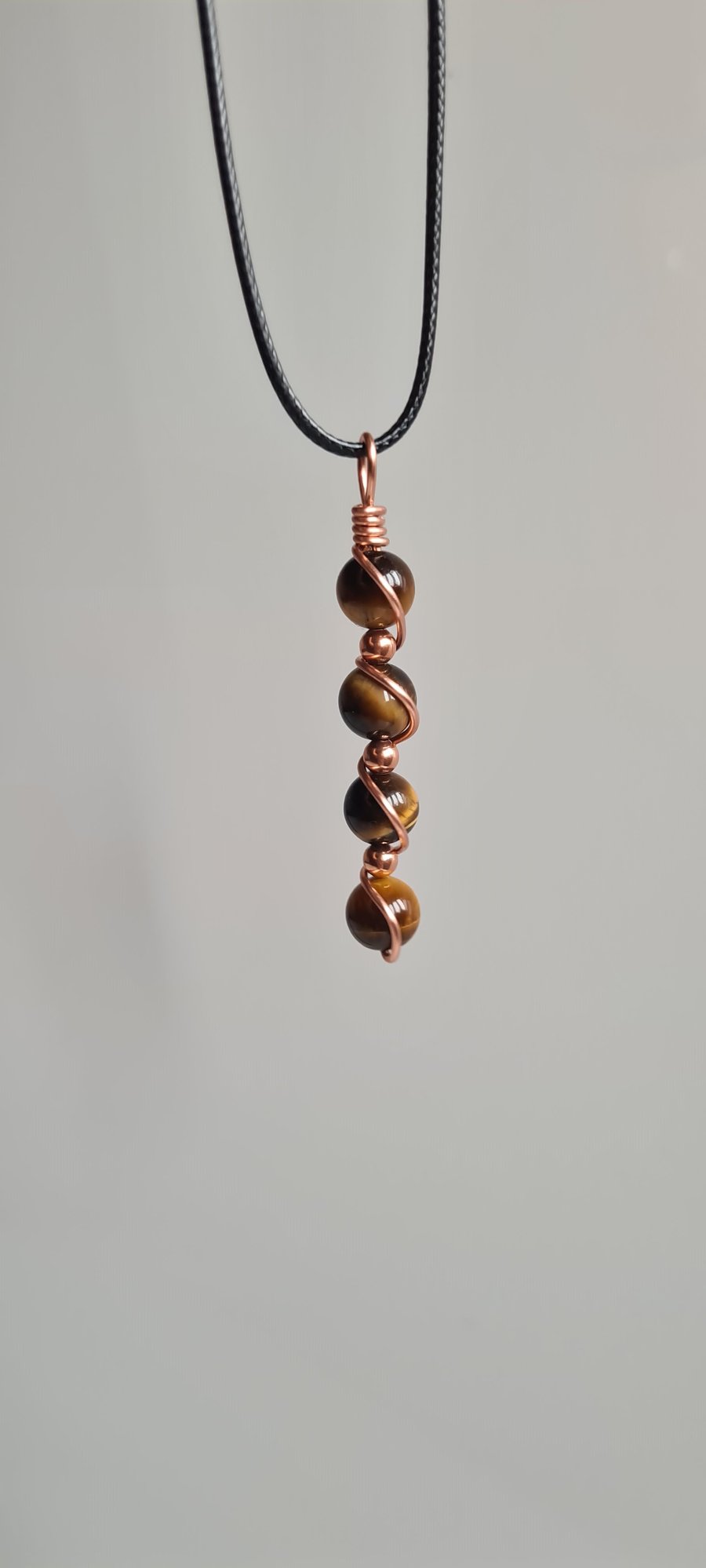 Handmade Natural Tiger's Eye & Copper Necklace Pendant Gift Boxed 