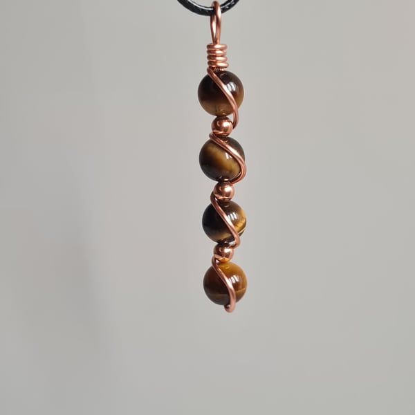 Handmade Natural Tiger's Eye & Copper Necklace Pendant Gift Boxed 