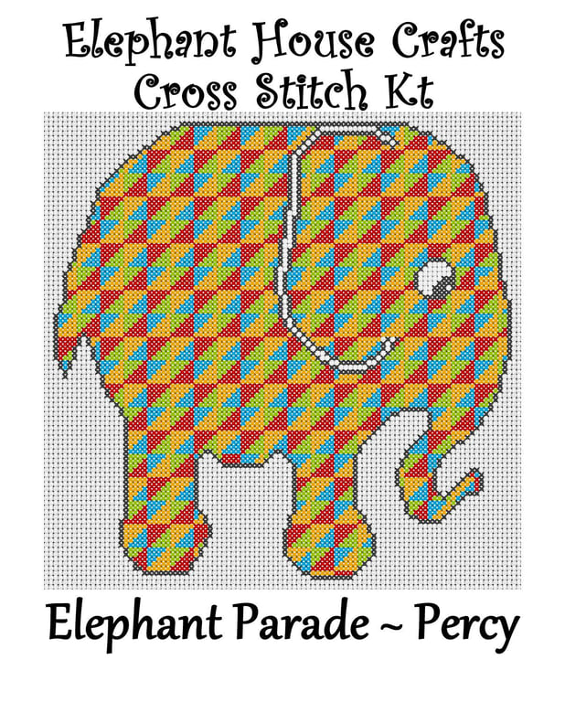 Elephant Parade Cross Stitch Kit Percy Size Approx 7" x 7"  14 Count Aida