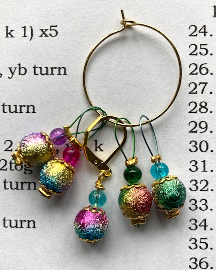 Loop stitch markers stardust beads set of 5