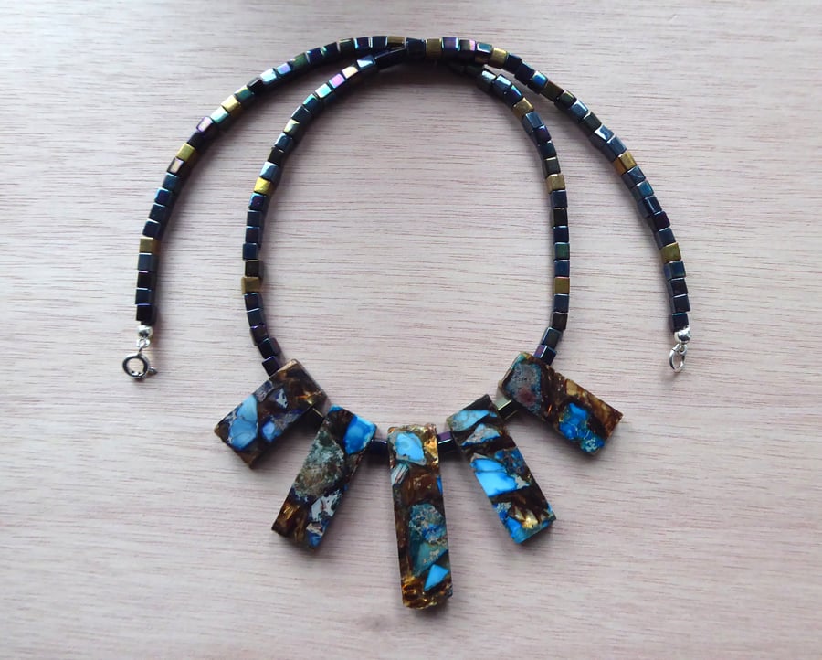 Multi coloured Gemstone and bead Necklace (Blue)