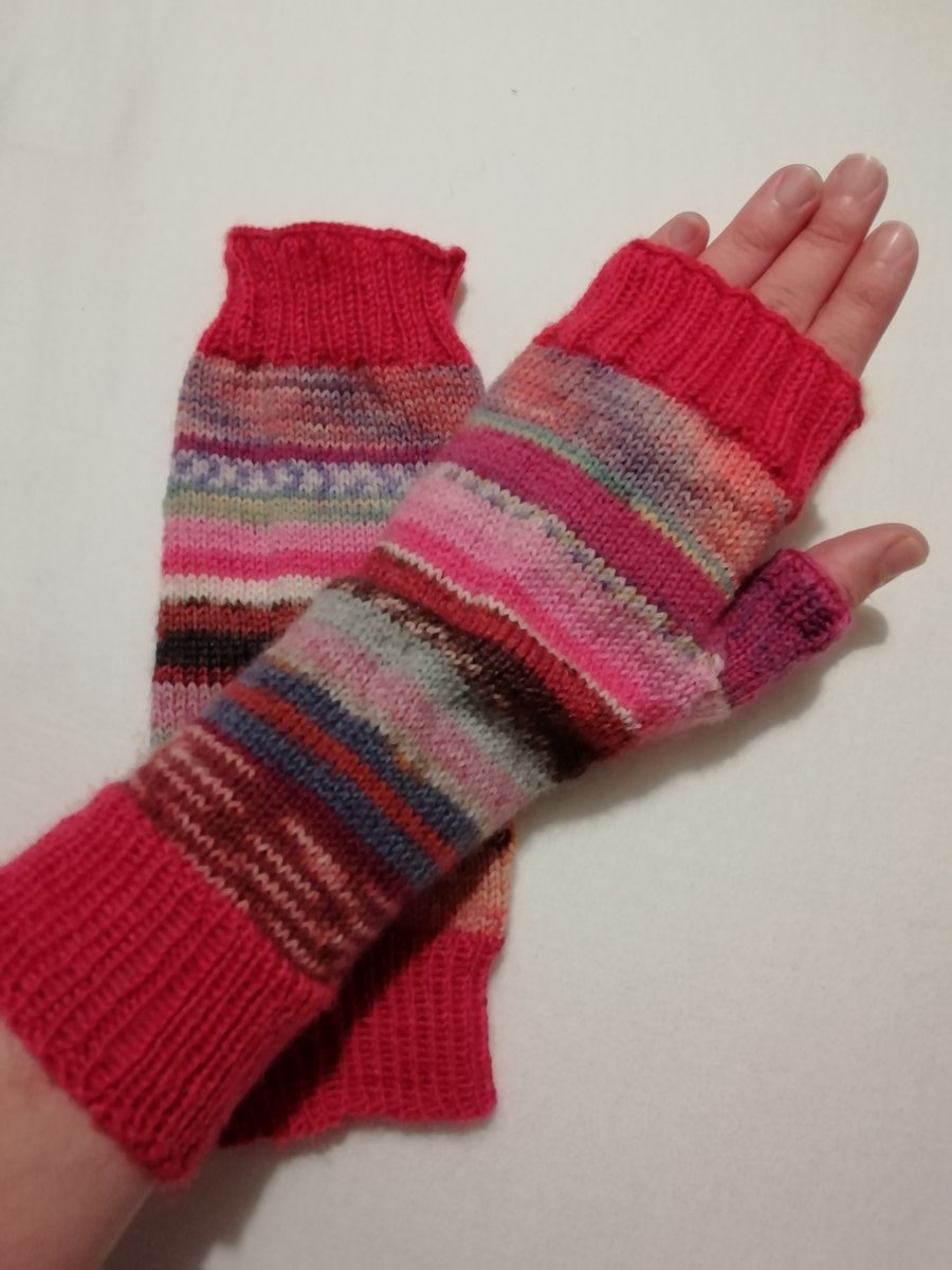 Hand knitted fingerless gloves - MULTICOLOURED