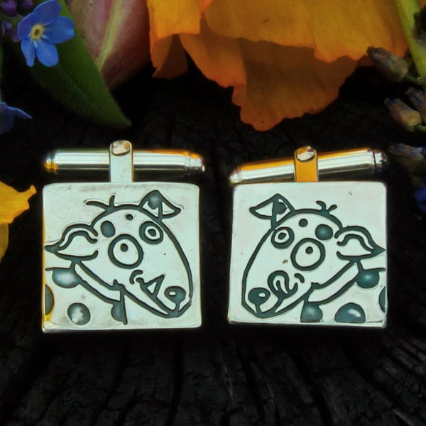 Dog cufflinks, silver cufflinks, hallmarked, animal cufflinks, Rex and Tippy