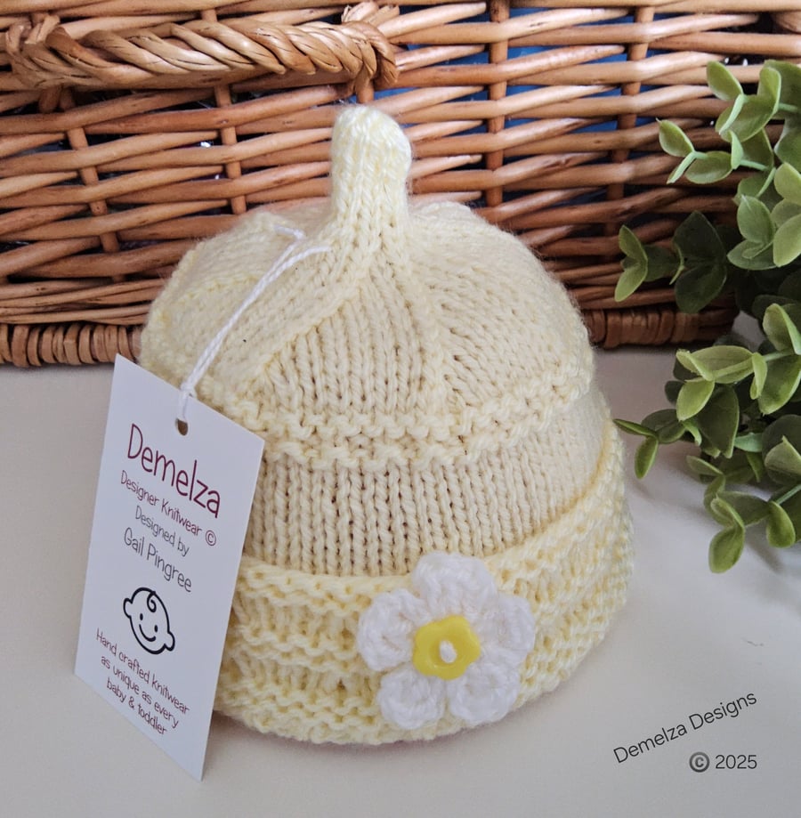 Newborn Lemon Baby Girl's Hat Hand Knitted Newborn Size