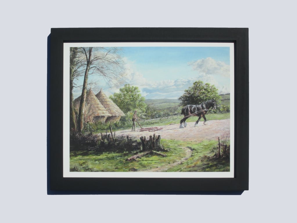 SPRING WELSH LANDSCAPE Framed Art Print- Heavy Horse Farming Scene- Wood Frame