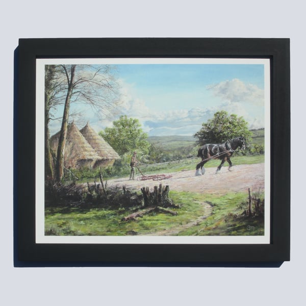 SPRING WELSH LANDSCAPE Framed Art Print- Heavy Horse Farming Scene- Wood Frame