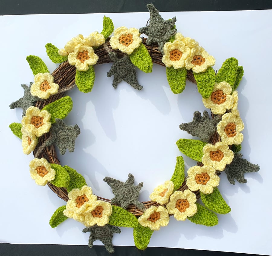 crocheted primrose wreath
