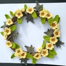 crocheted primrose wreath