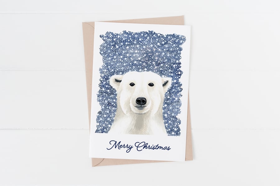 Merry Christmas polar bear illustrated greetings card