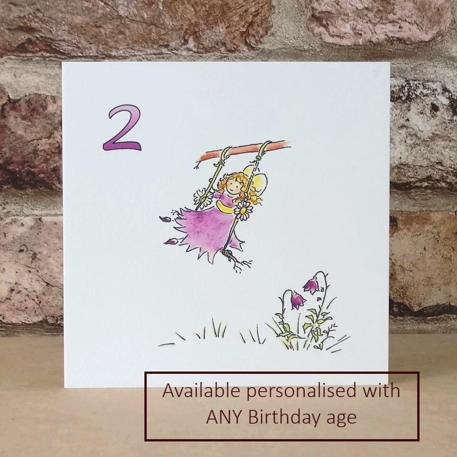 Fairy Card Birthday Card Fairy Swing - Personalised option with any age