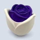 White trinket pot with purple rose lid - handmade jewellery box or keepsake pot