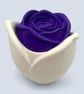 White trinket pot with purple rose lid - handmade jewellery box or keepsake pot