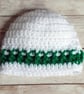 Emerald Green and White Crochet Baby Beanie Hat, 3 Styles and Size Choices - Image 3