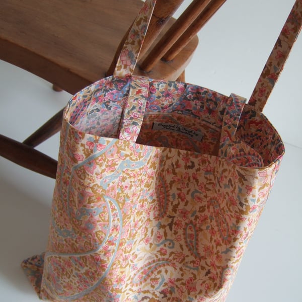 Tote bag or book bag in vintage 1980’s co-ordinating fabrics Seconds Sunday 