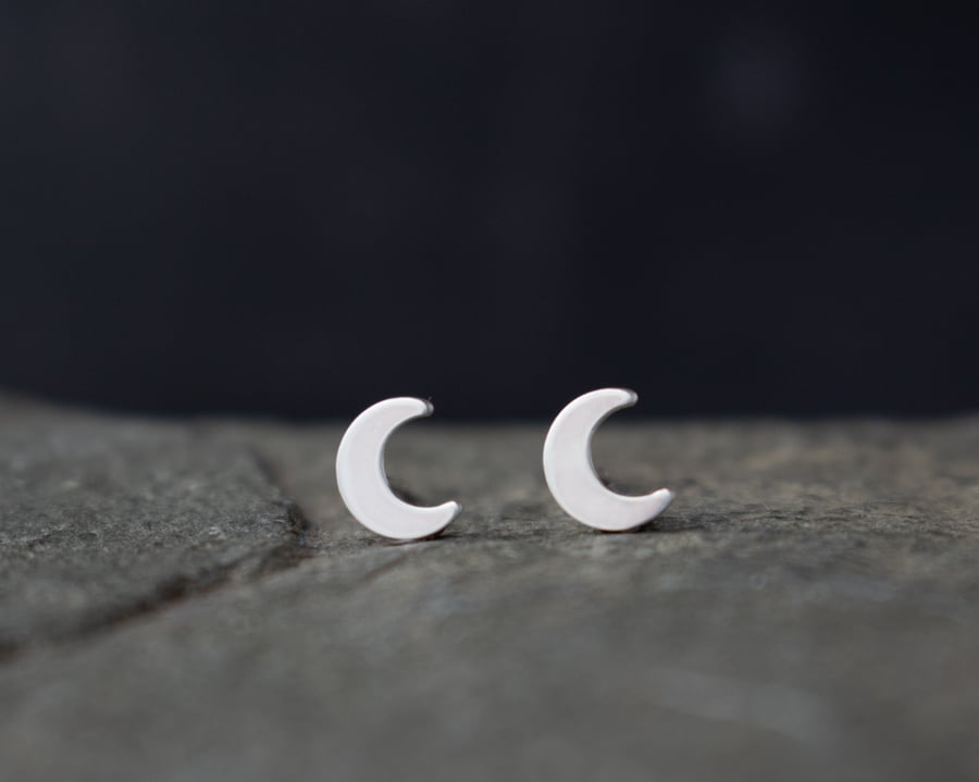 Moon Stud Earrings - Sterling Silver Studs