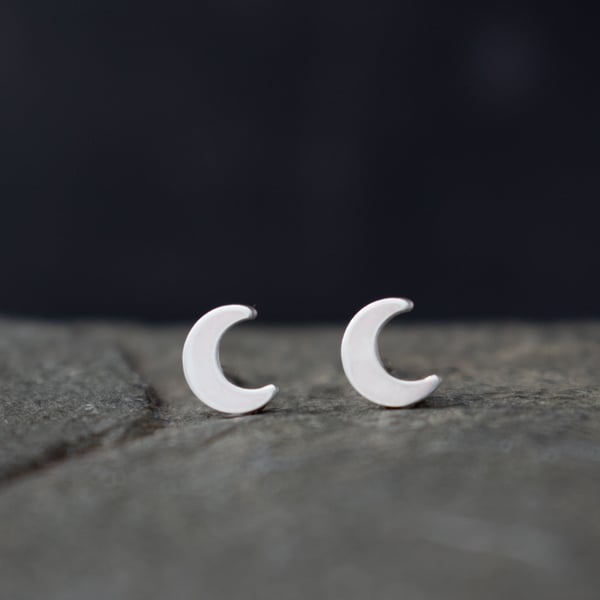 Moon Stud Earrings - Sterling Silver Studs