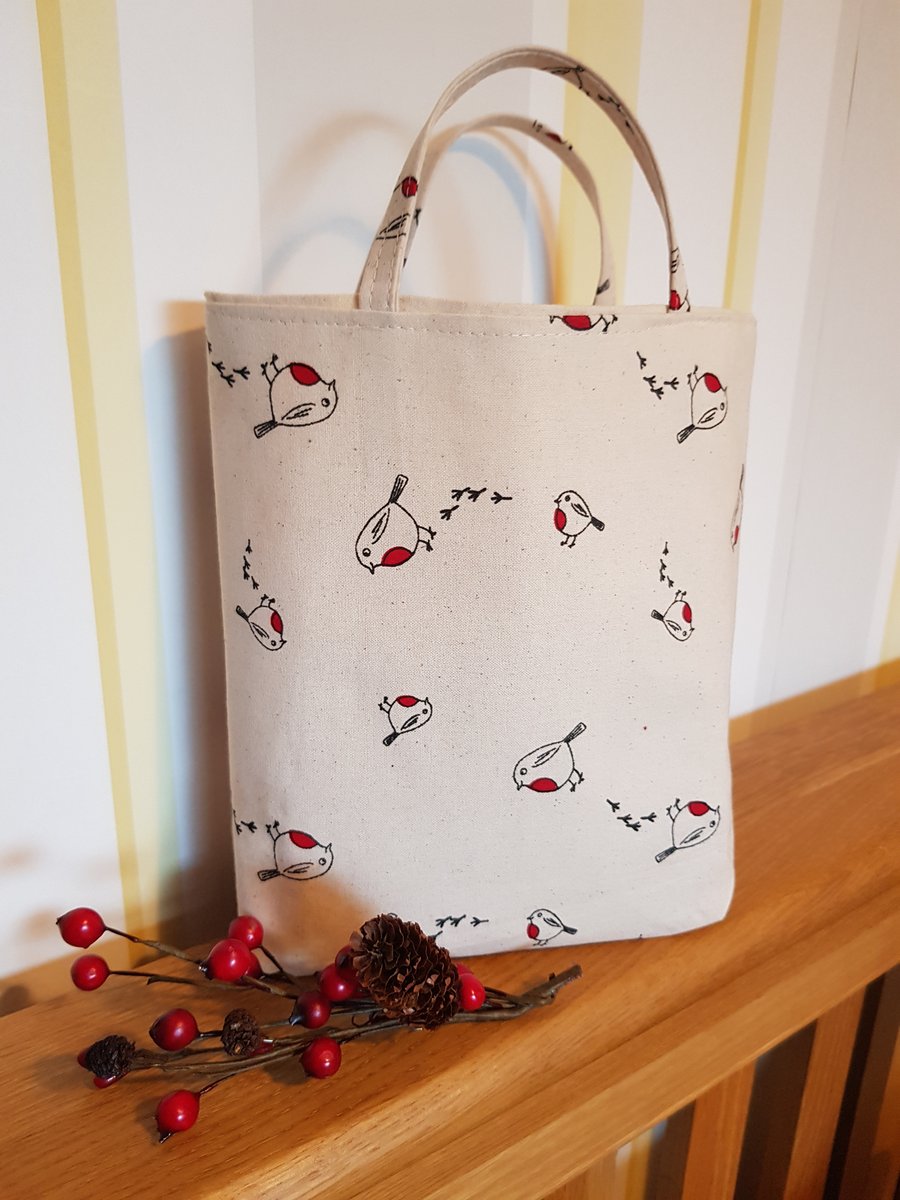 Fabric Christmas gift bag: robins