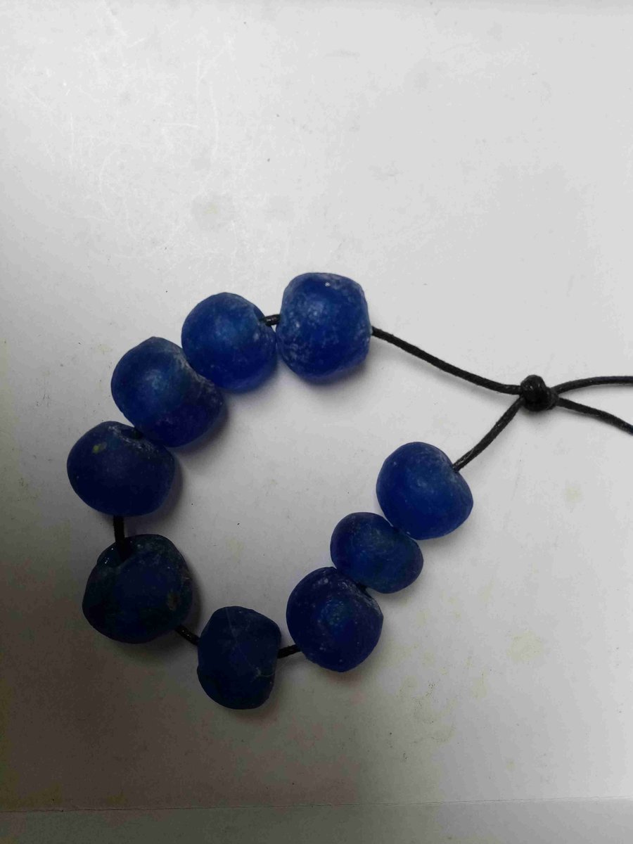 9 Giant blue African recycled glass beads