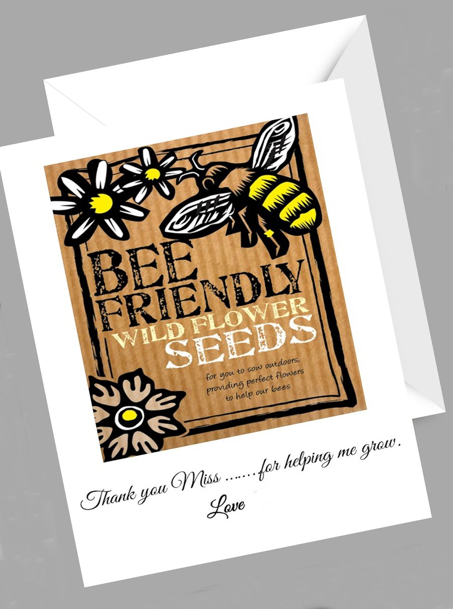 Thank You Card; Teacher - For Helping Me Grow, with Wild Flower Seeds
