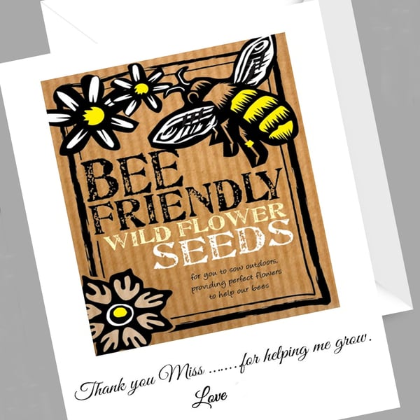 Thank You Card; Teacher - For Helping Me Grow, with Wild Flower Seeds