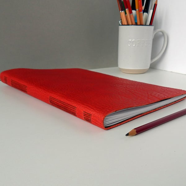 A4 Red Leather Sketchbook in full grain leather. Free UK Shipping. 