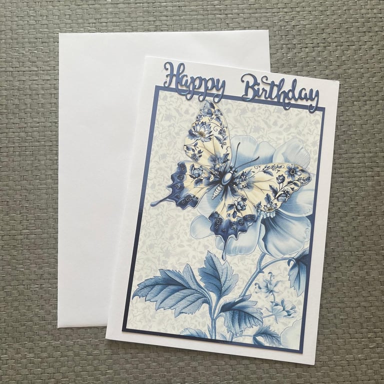 blue butterfly birthday card 