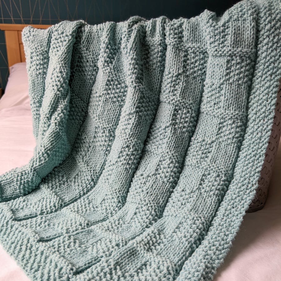 Duck egg blue knitted baby blanket