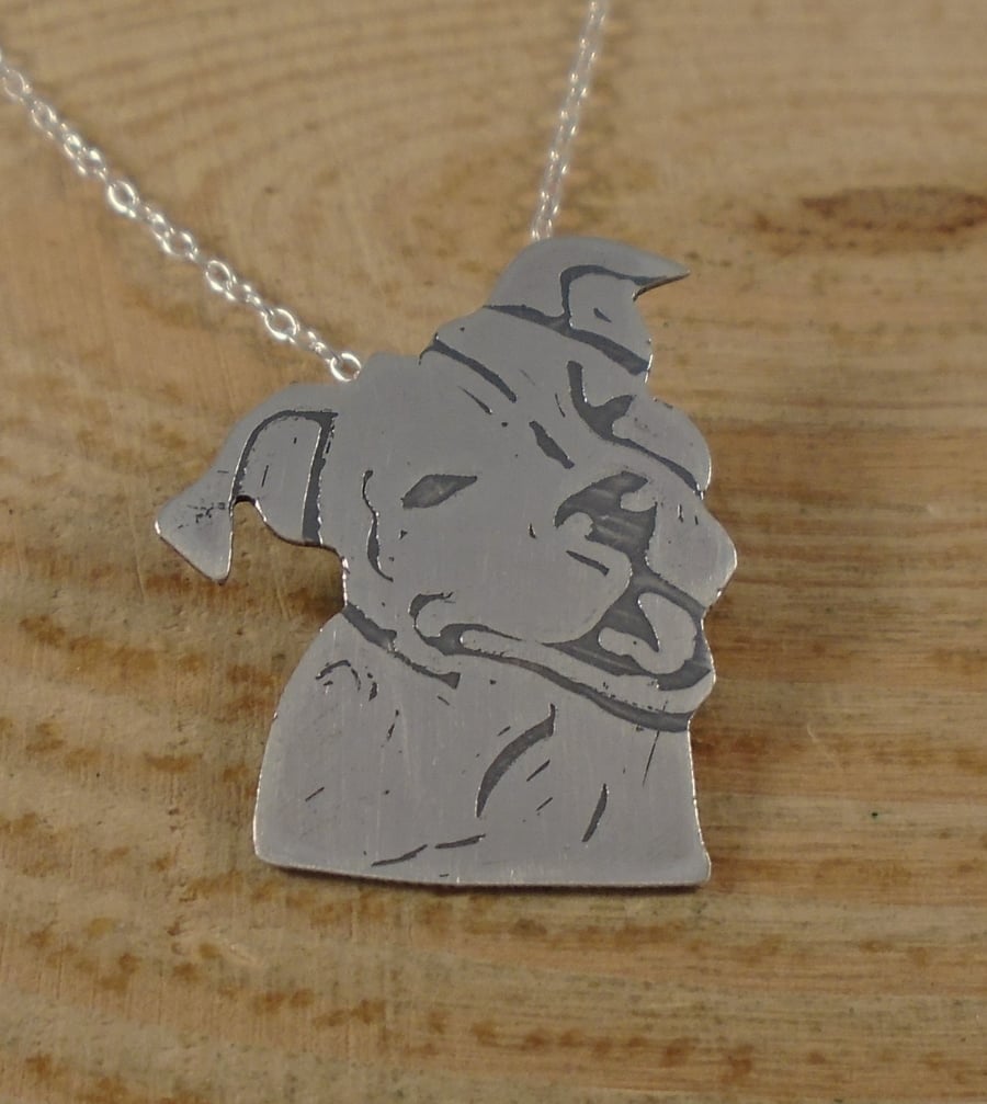 Sterling Silver Etched Staffie Necklace