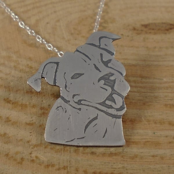 Sterling Silver Etched Staffie Necklace