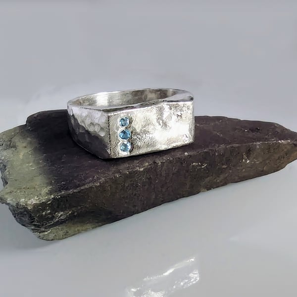 Recycled Sterling Silver Topaz Signet Style Ring