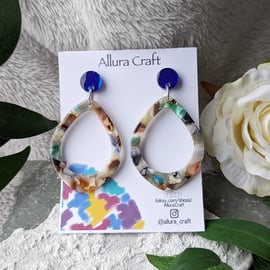 Blue Spot and Multicoloured Acrylic Earrings 