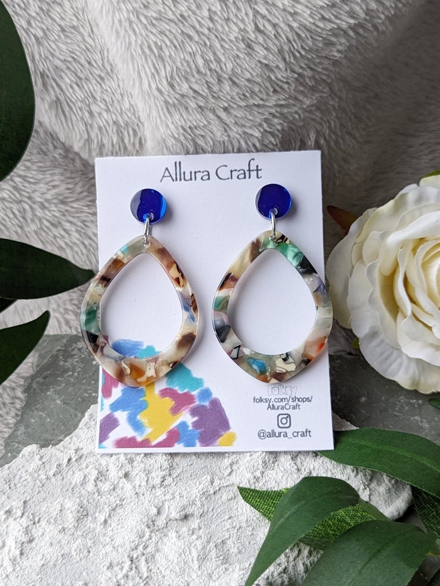 Blue Spot and Multicoloured Acrylic Earrings 