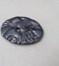 Large Metallic Pewter Brocade Oval Handmade Ceramic Button - Image 1