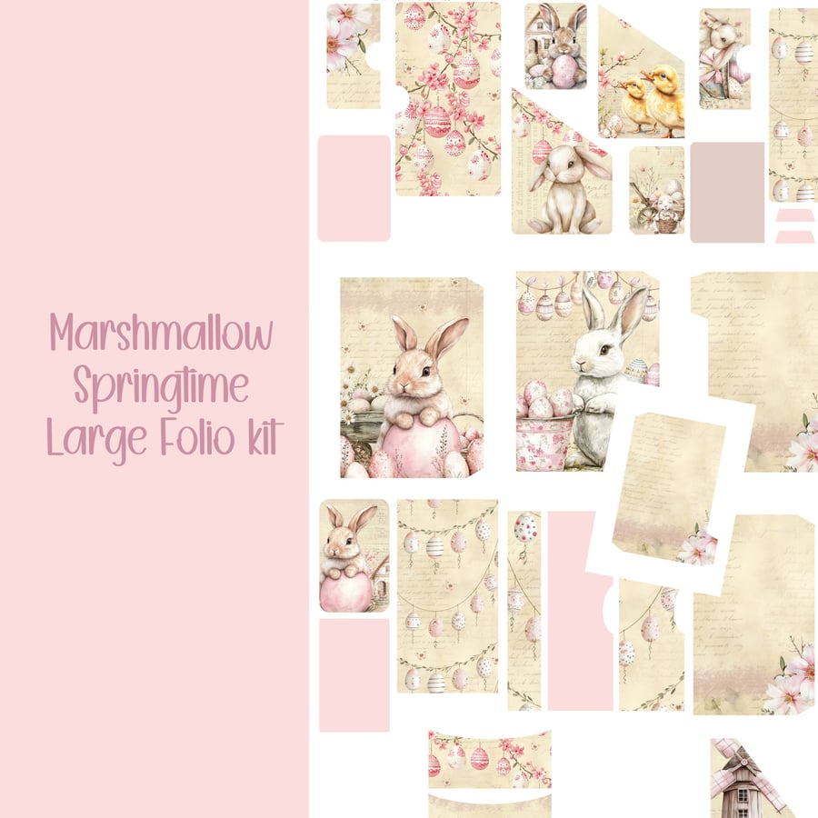 Marshmallow Springtime Large Folio kit Scrapbooking, Journal, Digital Download