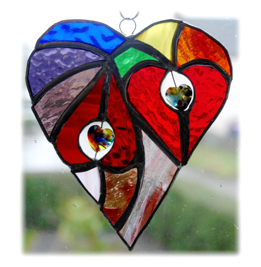 Heart of Hearts Suncatcher Rainbow Stained Glass 049