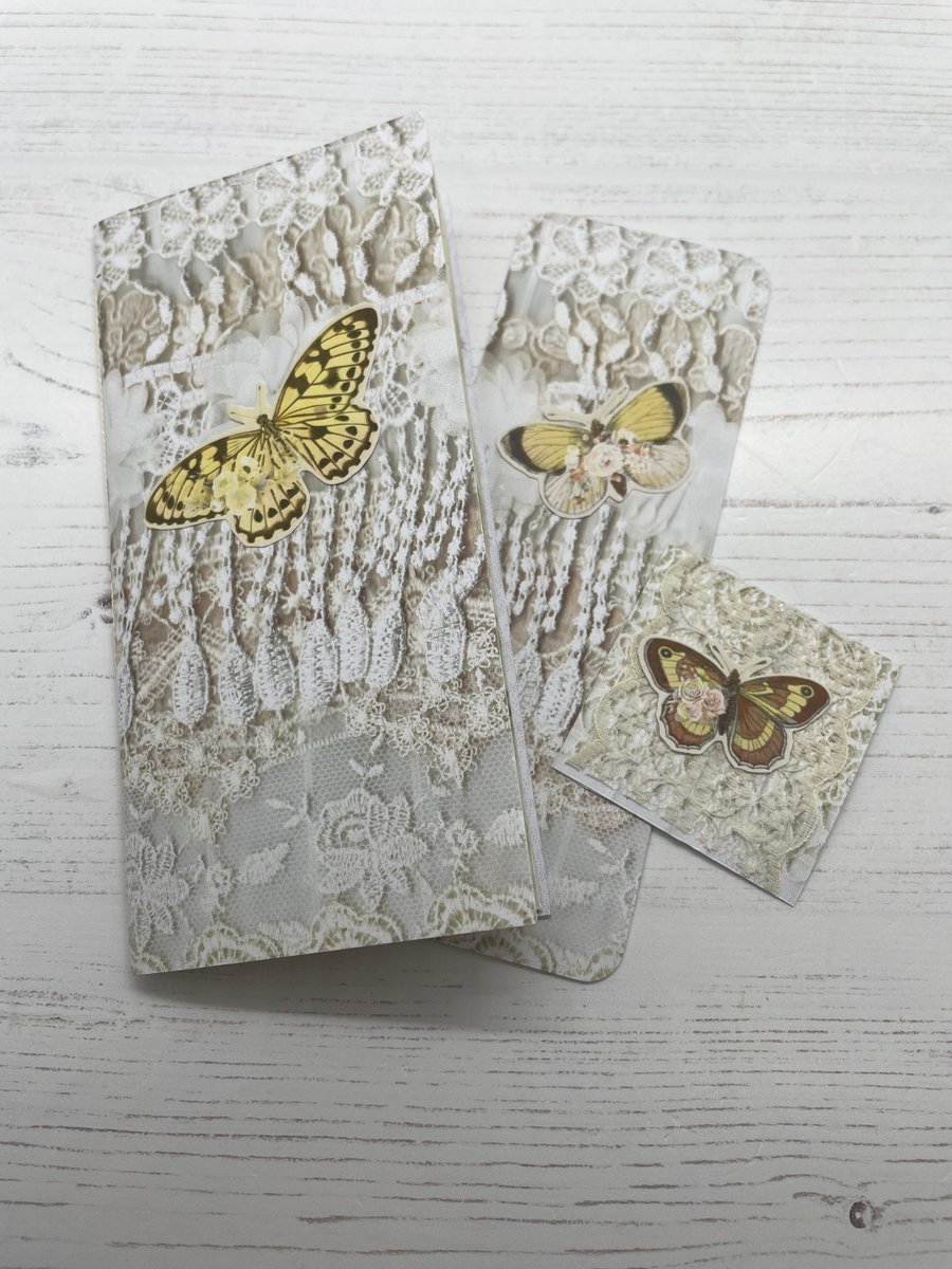 Lace Masterboard and Butterfly Notebook, Bookmark and Hidden Paperclip . PB11