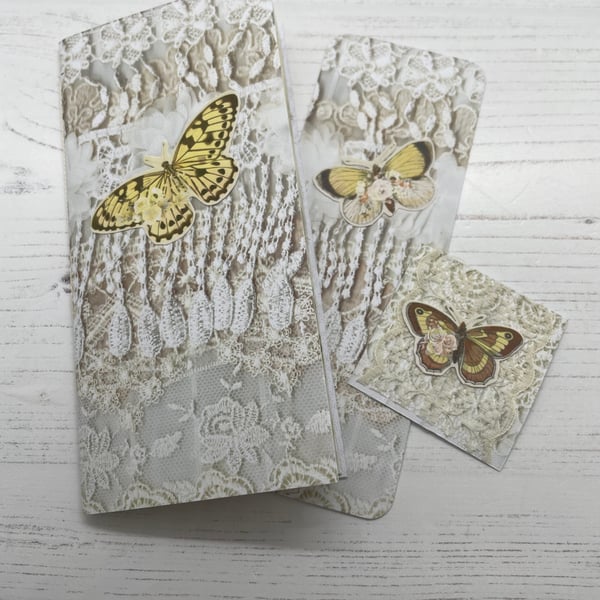 Lace Masterboard and Butterfly Notebook, Bookmark and Hidden Paperclip . PB11