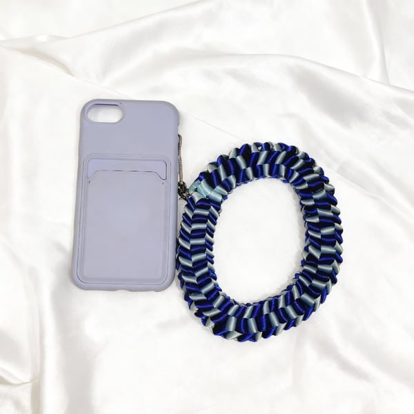 Handmade Prussian Blue & Light Blue Ribbon Phone Strap