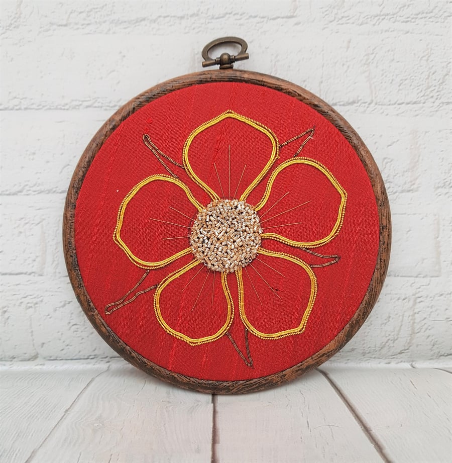 Tudor Rose Goldwork Hand Embroidery Hoop