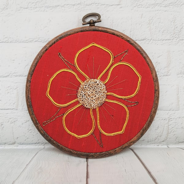 Tudor Rose Goldwork Hand Embroidery Hoop