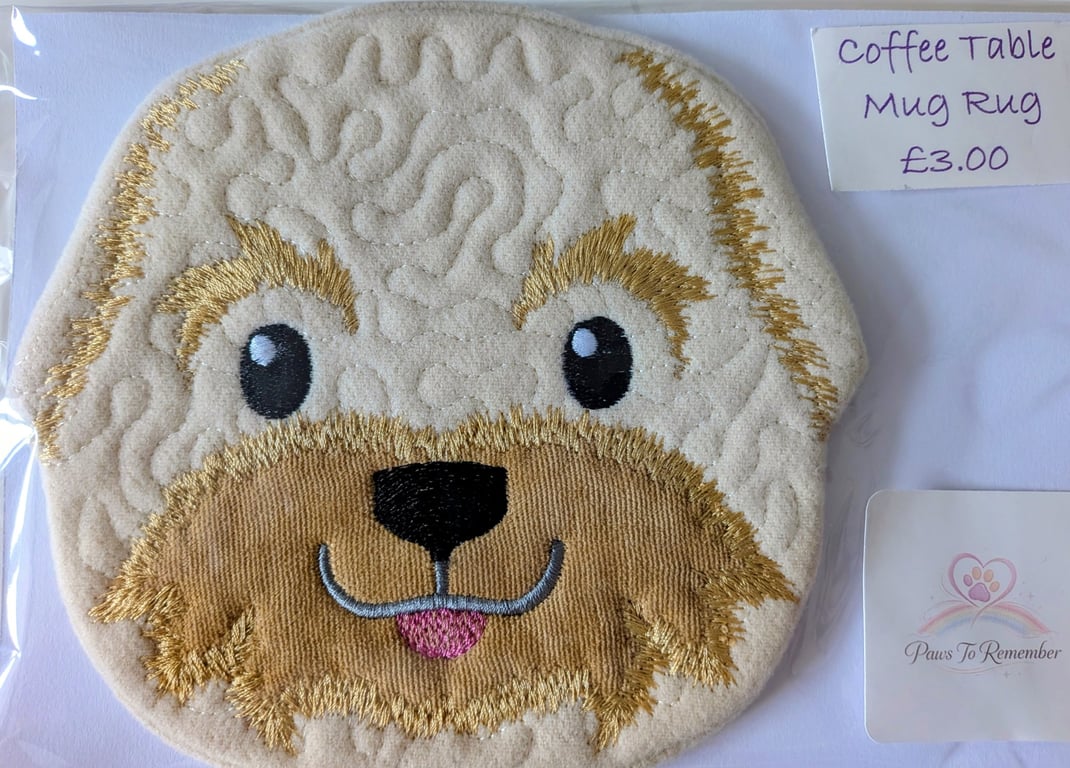 A Handmade Coffee Table Mug Rug Applique Embroidered and Quilted 