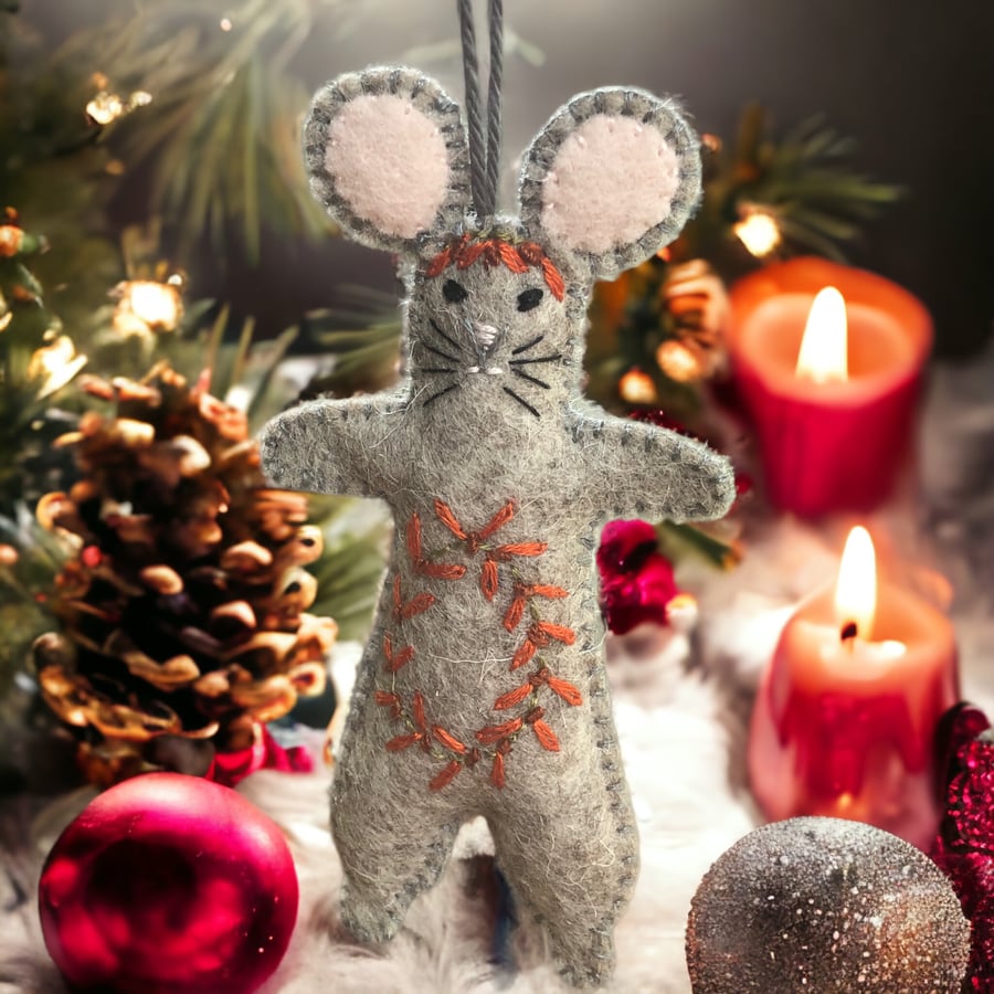  Natural Wool Felt Mouse Christmas Decoration