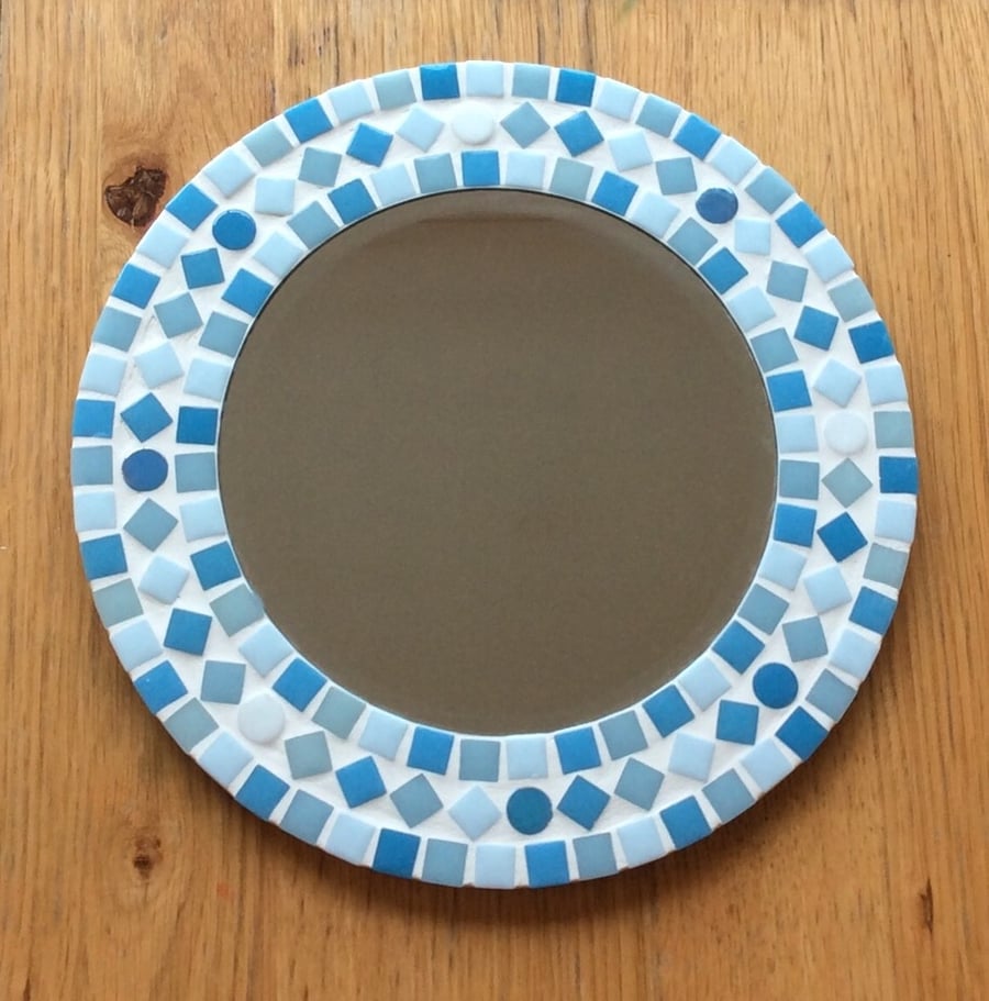 Round Mosaic Bathroom Wall Mirror in shades of Blue 30cm