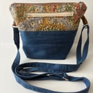 Tapestry and denim shoulder bag