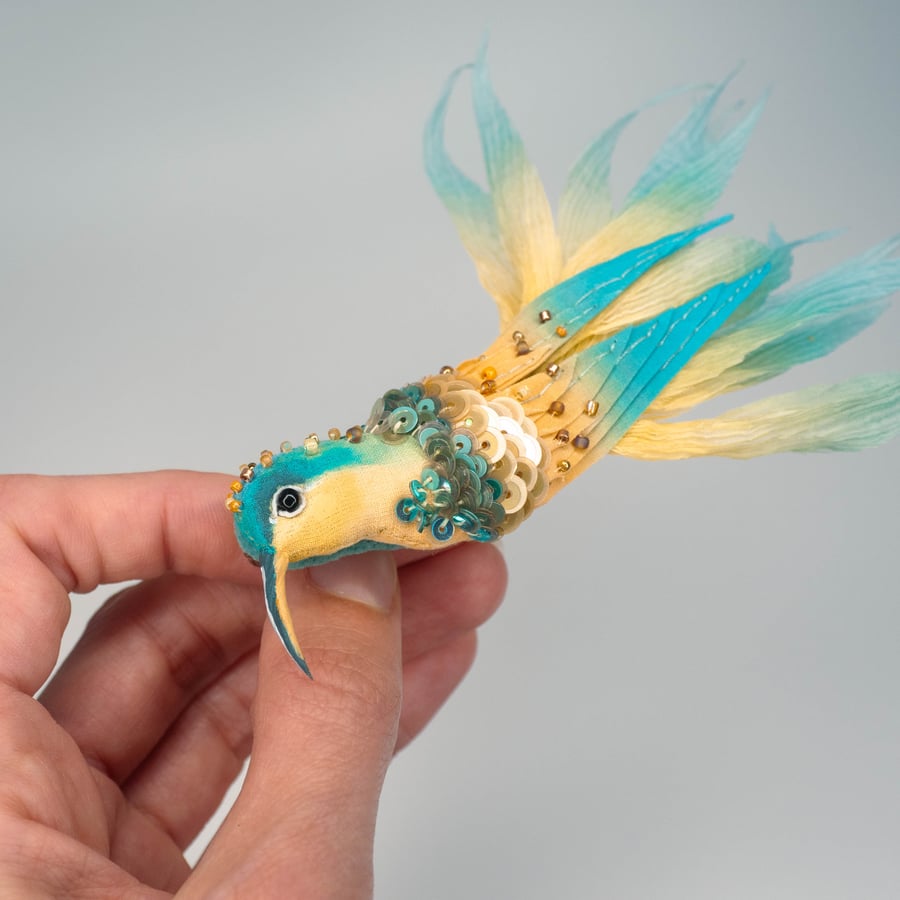 Hummingbird Small Brooch, Turquoise and Ochre