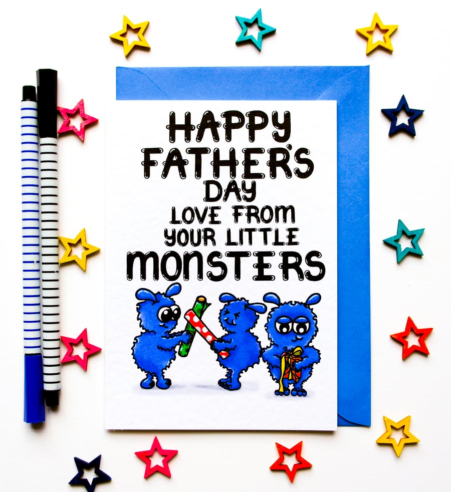 Father's Day Card For Dad, Grandad From His Little Monsters, Grankids, Children 
