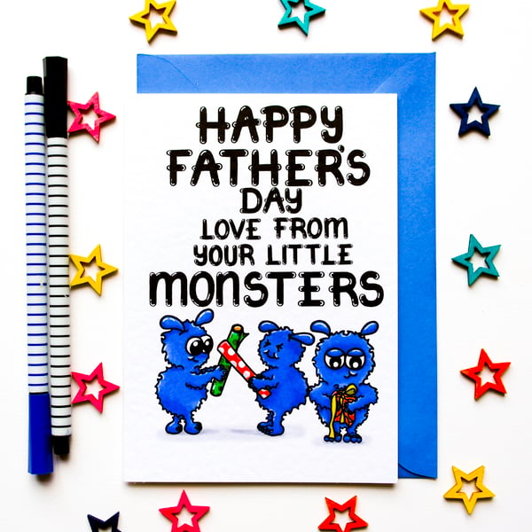Father's Day Card For Dad, Grandad From His Little Monsters, Grankids, Children 