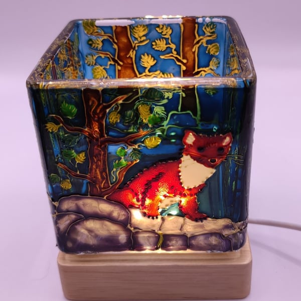 Candle holder, hand painted glass