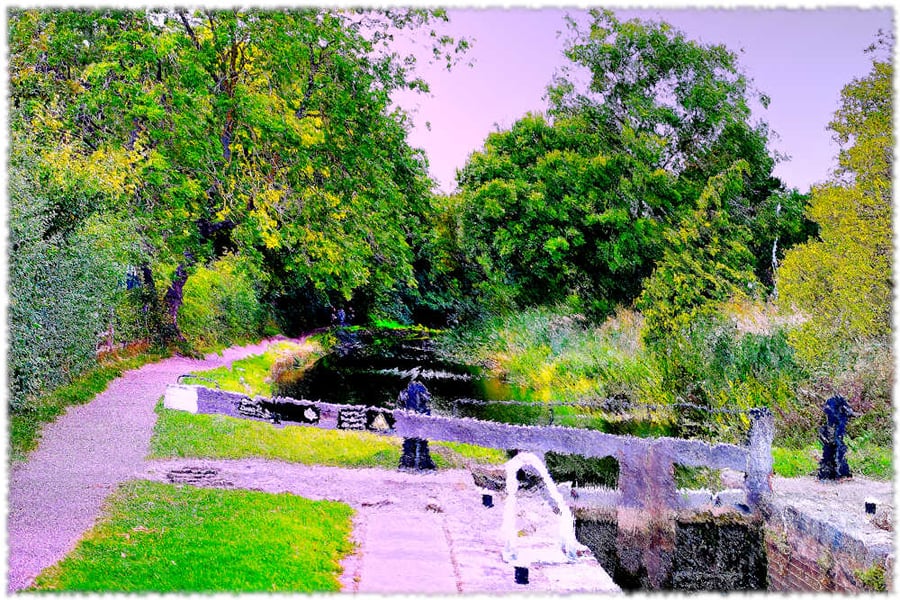 The Chesterfield Canal Picture of Locks at Worksop. Digital Artwork Print